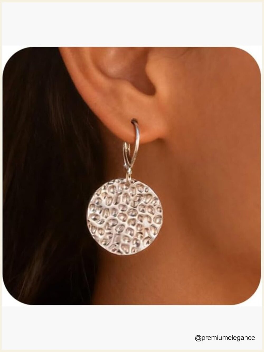 925 Sterling Silver Hammered Coin Dangle Earrings, Hypoallergenic Leverback